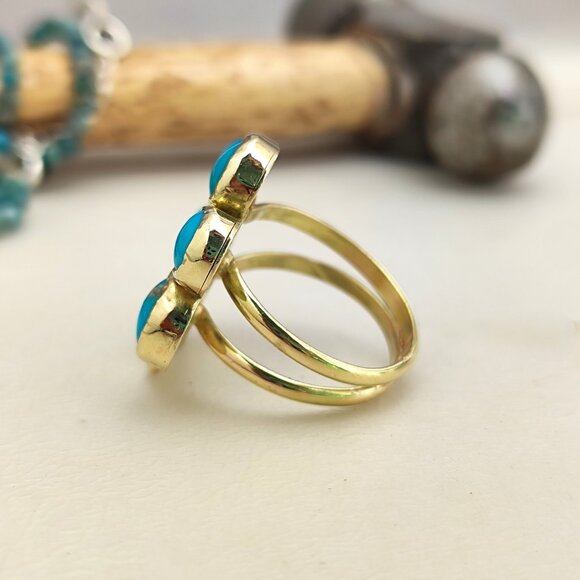 Turquoise ring. 14K solid yellow gold ring with Turquoise. Handmade ring. - Picture 14 of 14